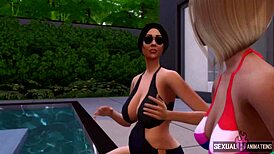 hey, join me at the pool, taste my toy cock?