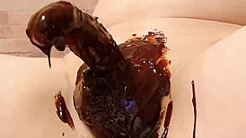 Japanese gay guys cooking up a chocolate banana treat together