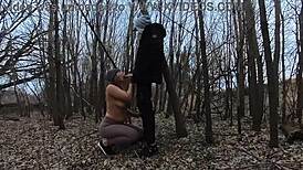 Blonde wife sucks cock in public park