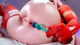 Zero Two Squirts Hard in Franxx Cosplay with Anal Beads. Wild Ass-to-Mouth Action Leaves Her Gagging!