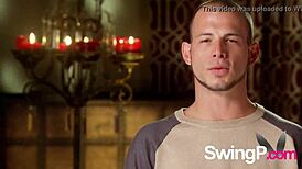 Brunette and blonde explode in sex games outside before swinger orgy!