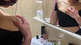 i spy on a big-boobed stepmom in the bathroom and jerk off while she massages her ass