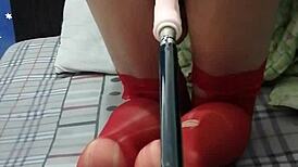 Ladyboy Yiyi Stretches Tight Ass with Machine in Solo Anal Play