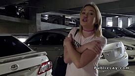 Blonde Laughs With Guy Outdoors