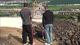 Young blonde cutie banged by two guys in public street threesome