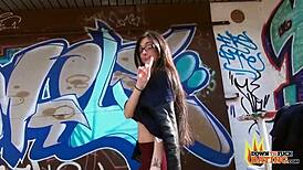 Nerdy Slut Lullu Gun in Interracial Outdoor Threesome