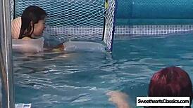 classic lesbian team in outdoor garden scene