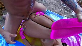 Beautiful Mulatto Girl Rides And Fucks Outdoor With Blowjob And Cum