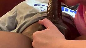 milf gives deepthroat blowjob to huge interracial cock ending in cumshot