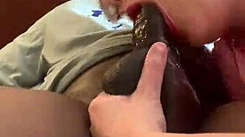 milf gives deepthroat blowjob to huge interracial cock ending in cumshot