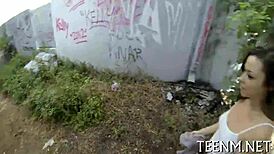 Legal age teen Scarlett Sawyer gets her face filled with jizz after rough play.