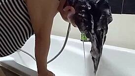 Shower Voyeur Camera Captures Nude Regina Noir Washing Hair