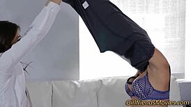 Uniformed teen 18+ager feels intense pleasure from oral licking in high heels