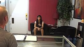 Angie's bold casting interview with sex and tattoos. Intense action in the session