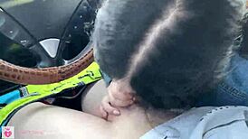 Petite brunette sucks cock