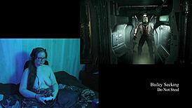 Naked Brunette Plays Deadspace With Big Natural Tits