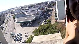 watching her naked body in the hotel window creampie voyeur