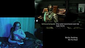 Naked Brunette Plays Deadspace With Big Natural Tits