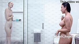 early morning cold showers with stepmom's girlfriend