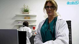 this sexy milf nurse with big tits fingers herself at work