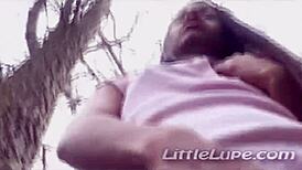 Little Lupe Fingers Tight Pussy Outdoors in Woods for Amateur Fun