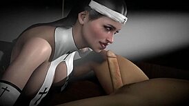 顽皮修女在3D色情中狂野吸鸡巴
