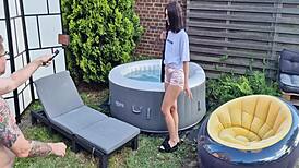 Beautiful Cute Girl Rips Clothes Backstage For Outdoor Solo Anal Masturbation Show