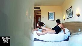 Recording the hidden fuck with her fat lover