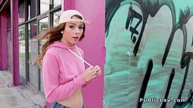 Teen sucks and fucks huge dick in public alley