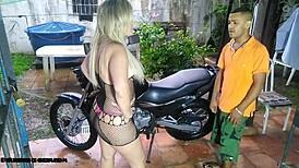 husband hid camera and caught jealous latina wife sucking big cock on veranda, part 1