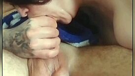 Milf Slut Deepthroats and Licks Balls, Cum on Tits