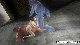 Busty 3D babe faces double team in jail cell.