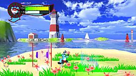 oh so hero gay hentai game with endless footjob on the beach