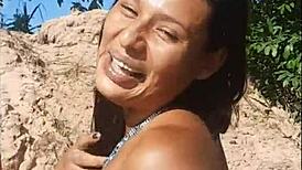 Double penetration in the river with natural tits