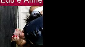 couple edu and aline explore glory hole with facial in front of cuckold