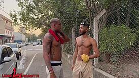 Two endowed blacks fuck the virgin white boy's ass