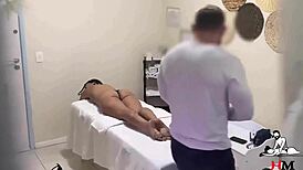 She came during the massage and then fucked the masseur. Hidden camera caught it all