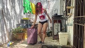 Found my stunning stepdaughter alone cleaning the patio in shorts, couldn’t resist that butt! 😍