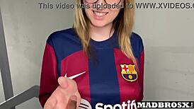 Barcelona fan bent over and drilled by PSG supporters in stadium corridors