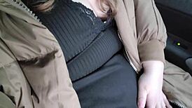 Chubby Cute Girl Rips Pantyhose to Tease Wet Pussy in Taxicab