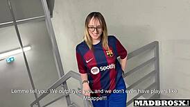 Barcelona fan bent over and drilled by PSG supporters in stadium corridors