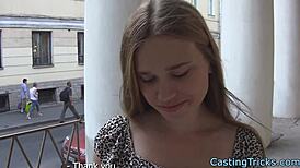 In this leaked sextape, a beautiful European casting beauty gets pounded in missionary position with POV cumshot.
