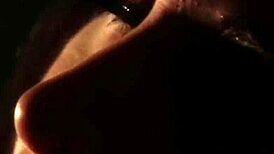 A sensual brunette dancer teases nude in the night, her erotic moves arousing deeply.