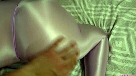 Babe in Sexy Nylon Gives Close-Up Cock Caress and Handjob to Horny Teen