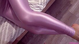 Babe in Sexy Nylon Gives Close-Up Cock Caress and Handjob to Horny Teen