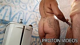 having a casual shower with the hotwife, bent over for some behind-the-scenes fun