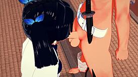 Demon slayer cosplay with aoi kanazaki and tanjiro in japanese anime style, featuring costumes and manga elements.