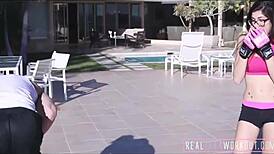 nerdy teen ava taylor sucks monster cock after workout