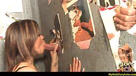 gloryhole interracial blowjob with amazing hot ebony sucking skills
