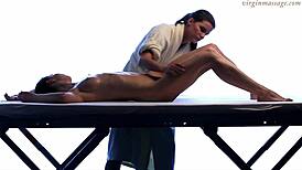 Little tight virgin teen gets oiled massage on her petite body